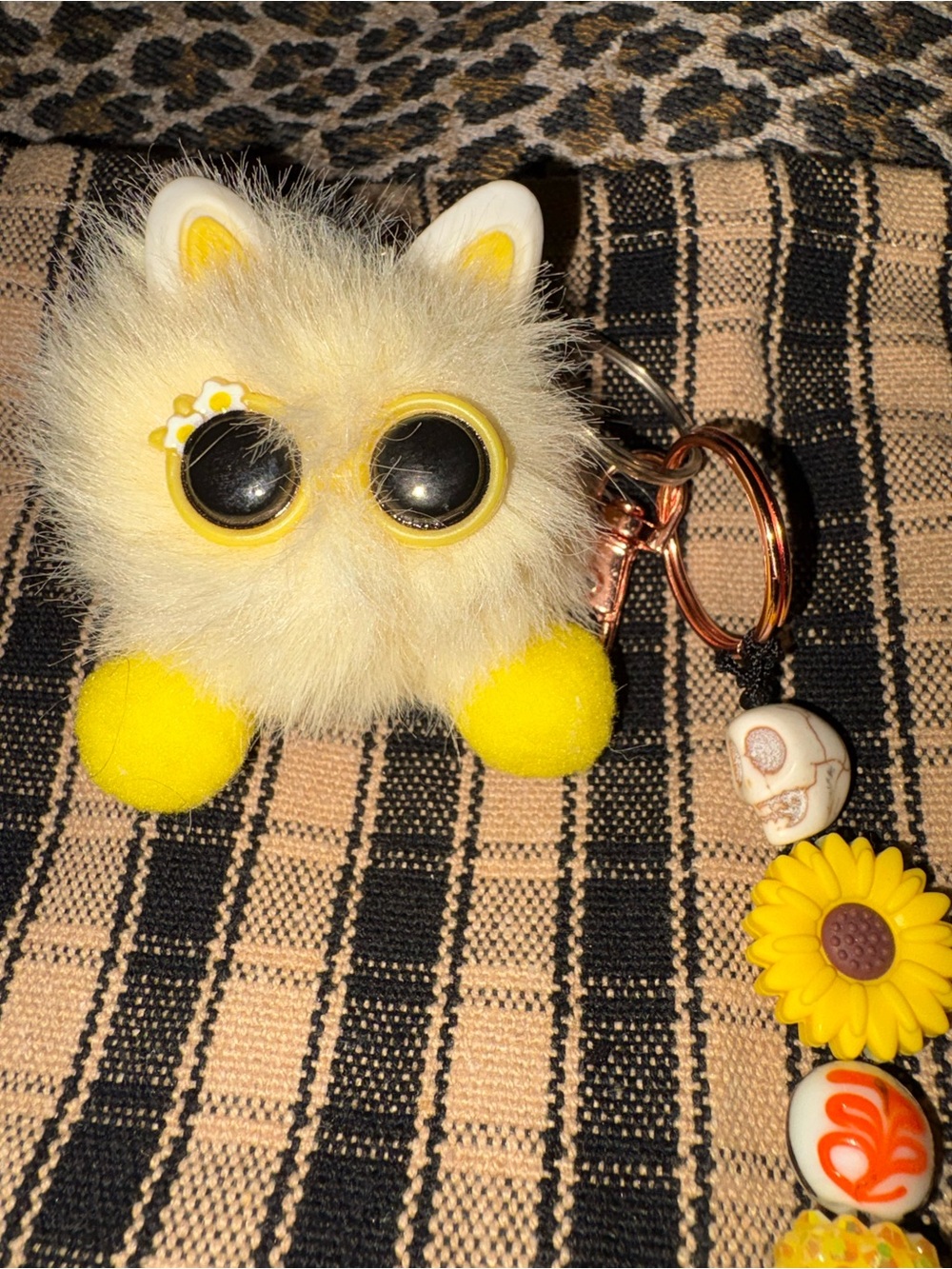 Yellow Fuzzy Cat Keychain Plush Charm